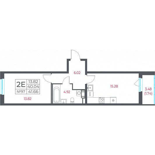 1-комнатная 41,66 м²