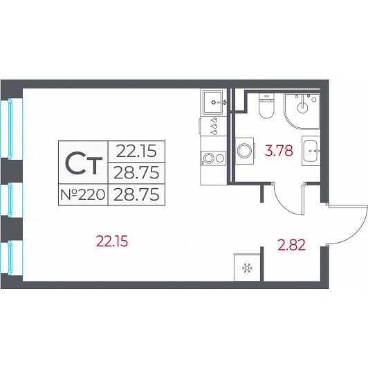 Студия 28,75 м²