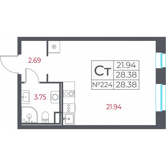 Студия 28,38 м²