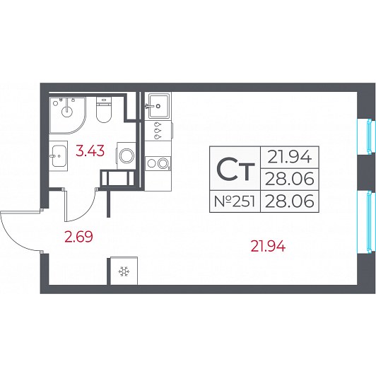 Студия 28,06 м²