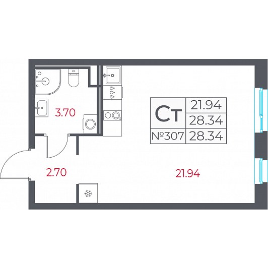 Студия 28,34 м²