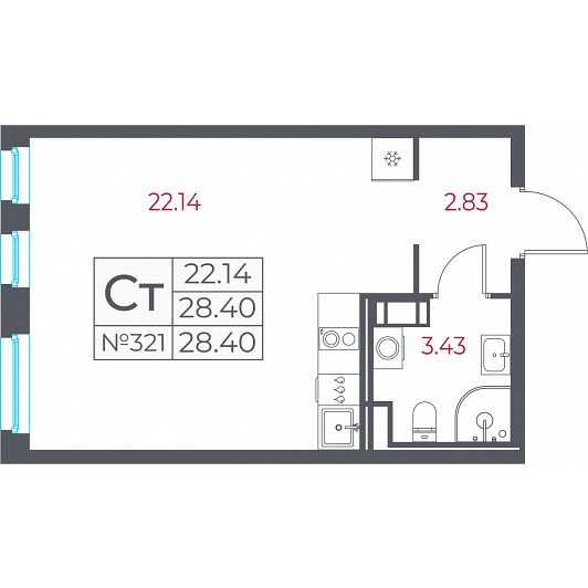 Студия 28,40 м²