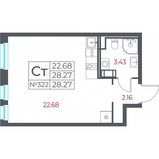 Студия 28,27 м²