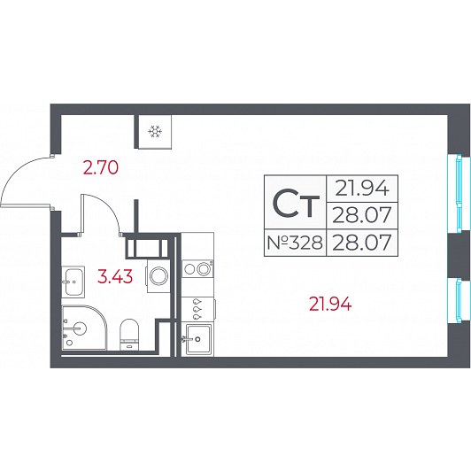 Студия 28,07 м²