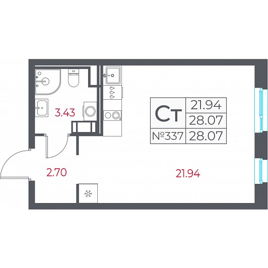 Студия 28,07 м²
