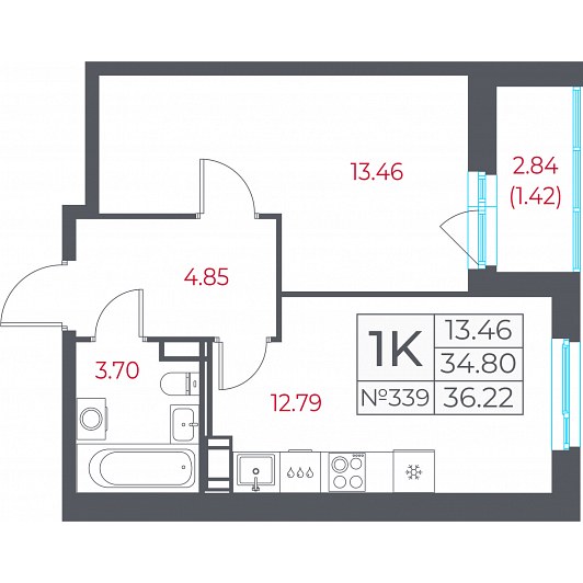 1-комнатная 36,22 м²