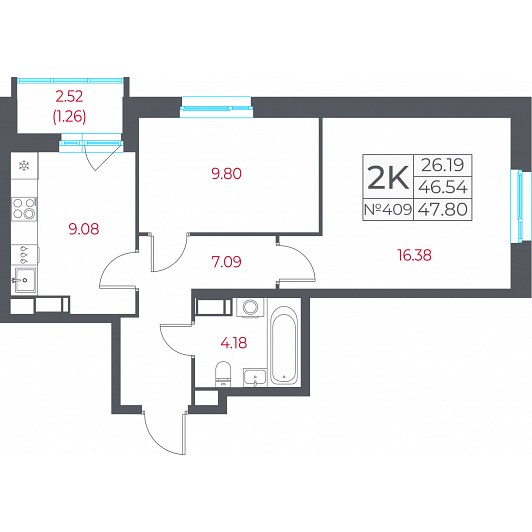 2-комнатная 47,80 м²