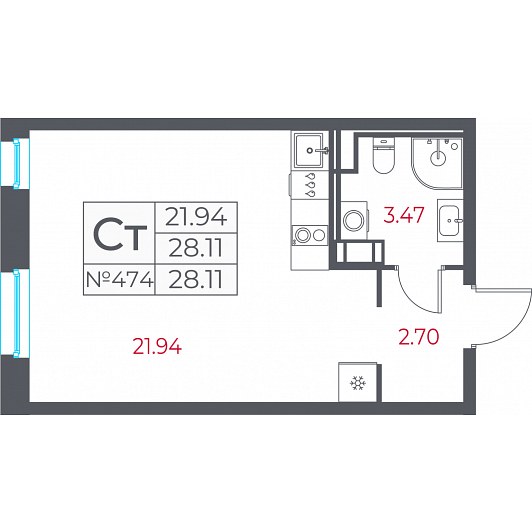 Студия 28,11 м²