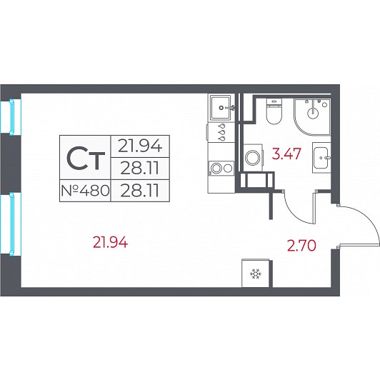 Студия 28,11 м²