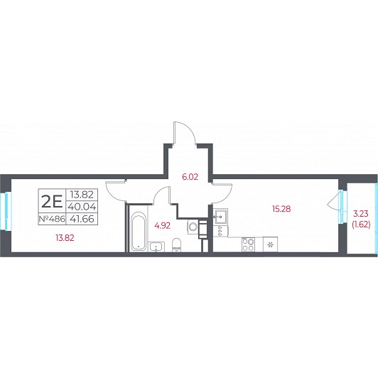 1-комнатная 41,66 м²