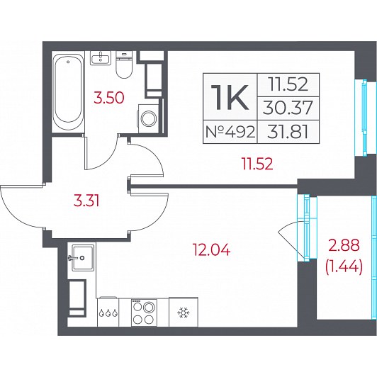 1-комнатная 31,81 м²