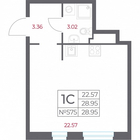 Студия 28,95 м²