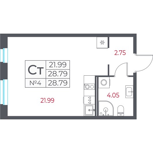 Студия 28,79 м²
