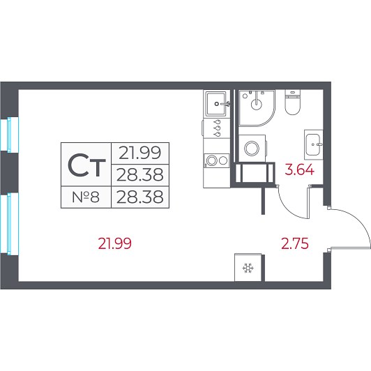 Студия 28,38 м²