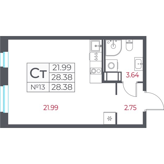 Студия 28,38 м²