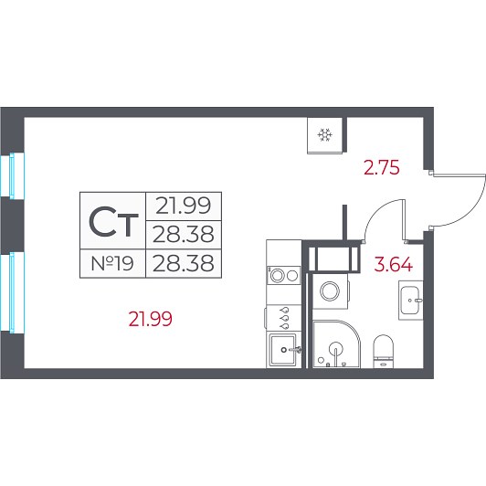 Студия 28,38 м²