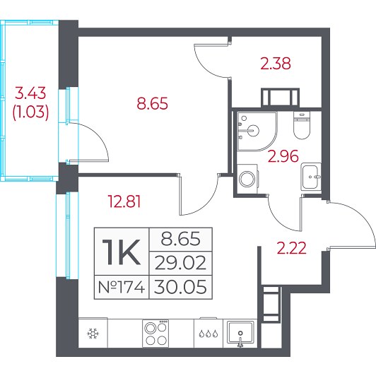 1-комнатная 30,05 м²