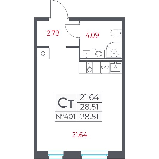 Студия 28,51 м²