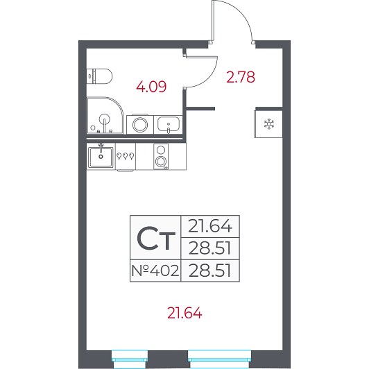Студия 28,51 м²