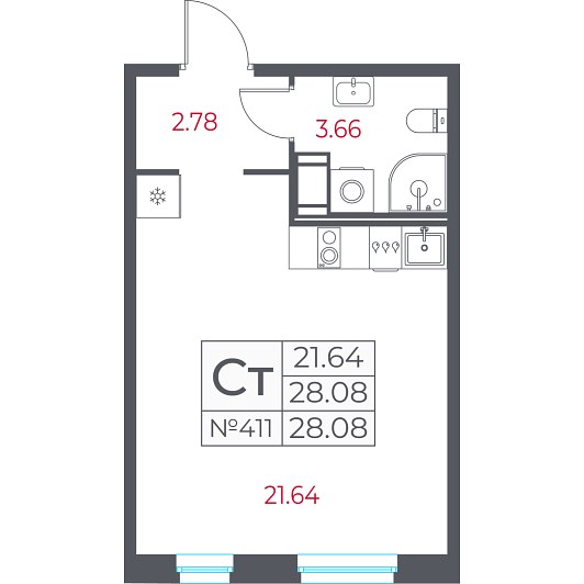 Студия 28,08 м²