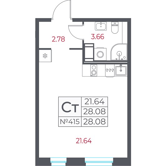 Студия 28,08 м²